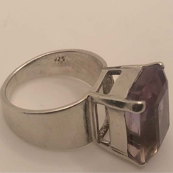 Vtg Sterling Ametrine Purple Peach Ombré Stone Wide Band Cocktail Ring Sz 8 - Picture 5 of 9